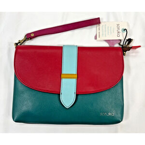 Soruka Leather Wristlet Clutch Bag Multicolor Zip Pouch Detachable Strap